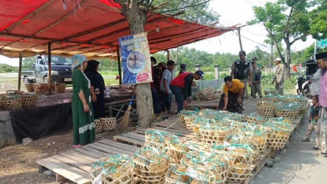 Satpol Pp Bangkalan Saat Melakukan Penertiban Penjual Durian Di Akses Suramadu.