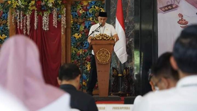 Pj Bupati Bangkalan Arief M Edit Saat Membuka Kegiatan Musrenbang Di Gedung Rato Ebhu Setempat.