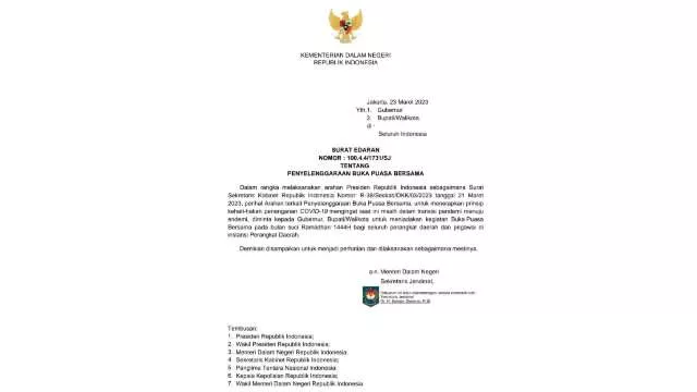 Surat Edaran Kemendagri Kepada Kepala Daerah.