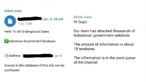 Kelompok Hacker Yang Dikenal Sebagai The Milad Mengklaim Telah Berhasil Meretas Ribuan Website Pemerintah Indonesia Dan Bocorkan 10Tb Data (Twitter @Darktracer_Int)