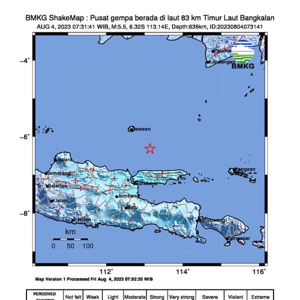 Peta Pusat Gempa Yang Terjadi Di Bangkalan.