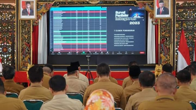 Suasana Rapat Kordinasi Virtual Pencegahan Dan Pemberantasan Korupsi Di Pendopo Agung Bangkalan.