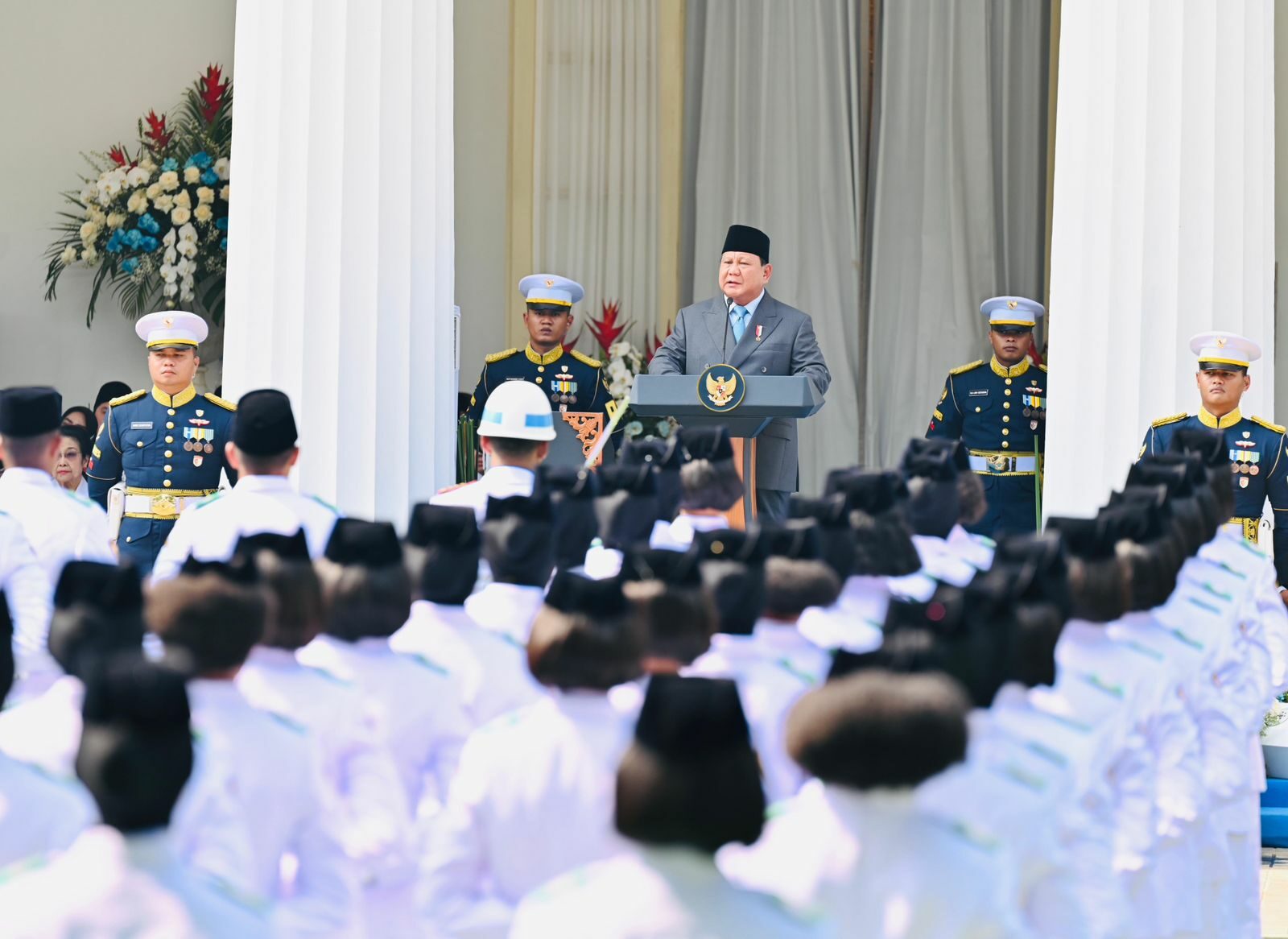 Presiden Prabowo Subianto saat pidato dalam acara peringatan hari lahir pancasila di Gedung Pancasila, Kementerian Luar Negeri, Jakarta (BPMI)