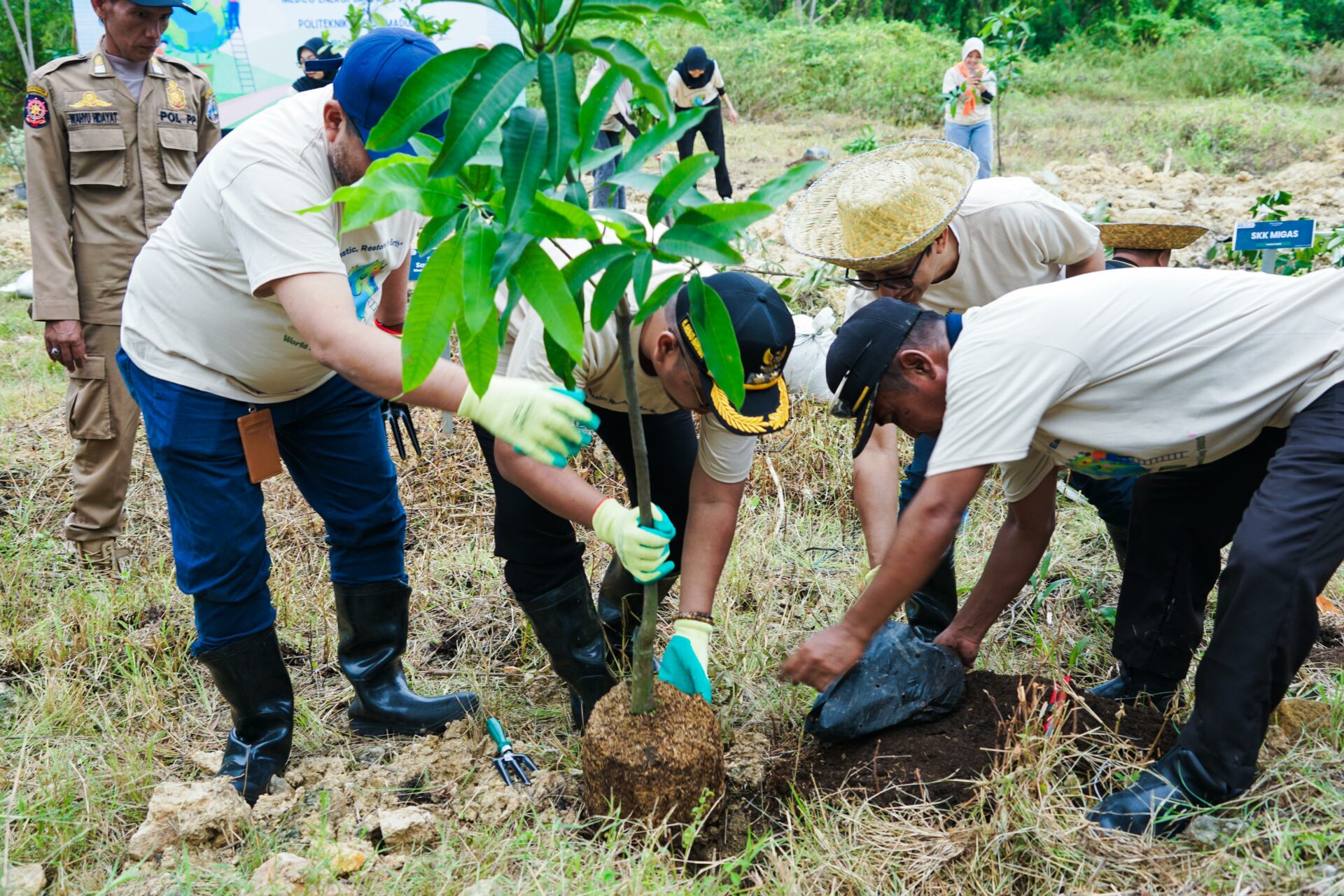 Wakil Bupati Sampang saat melakukan penanaman pohon di Poltera