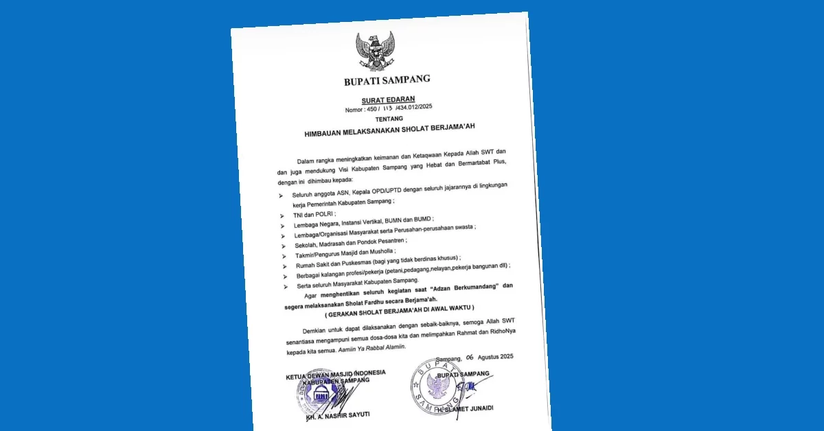 Bupati Sampang Terbitkan Edaran Himbauan Sholat BerjamaahCaption: Surat Edaran Bupati Sampang tentang Himbauan Melaksanakan Sholat Berjemaah